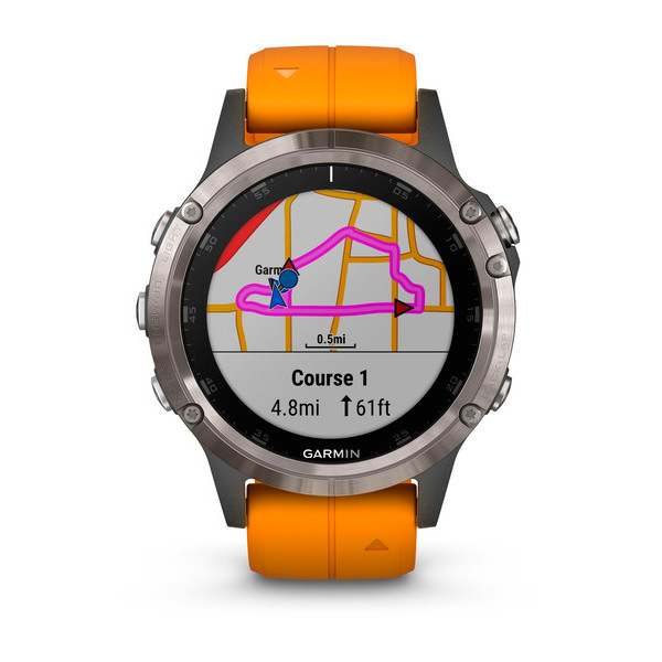 Garmin fenix 5 Plus Sapphire (47mm) (титановый с оранжевым ремешком) - картинка 2