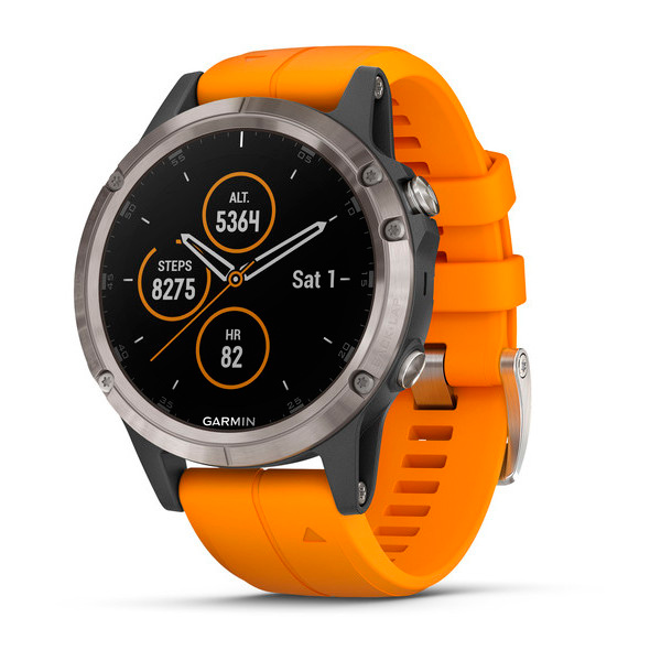 Умные часы Garmin fenix 5 Plus Sapphire (47mm) (титановый с оранжевым ремешком)