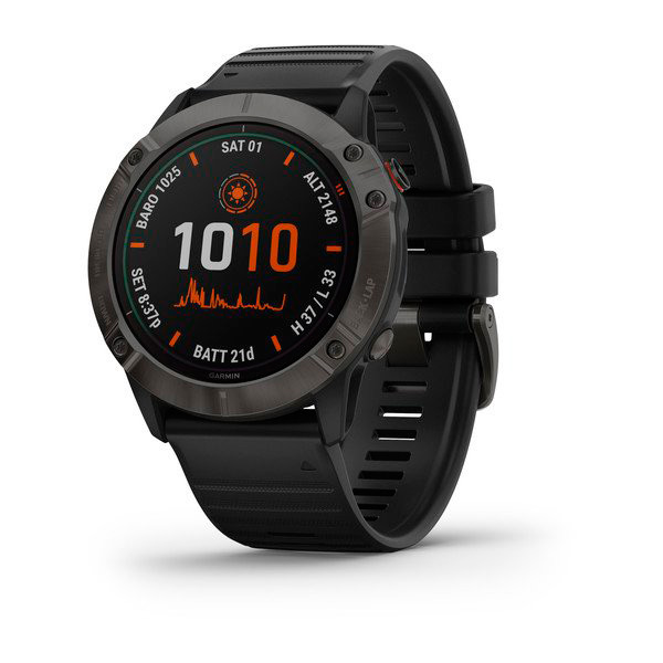 Умные часы Garmin fenix 6X Pro Solar титановый серый DLC с черным ремешком (51mm)